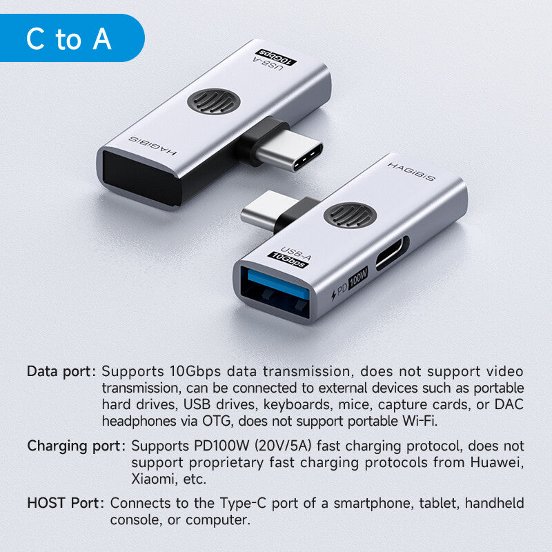 HAGIBIS TUA08 / TUA09 USB-C Adapter, 10Gbps, 100W PD, USB-A / USB-C