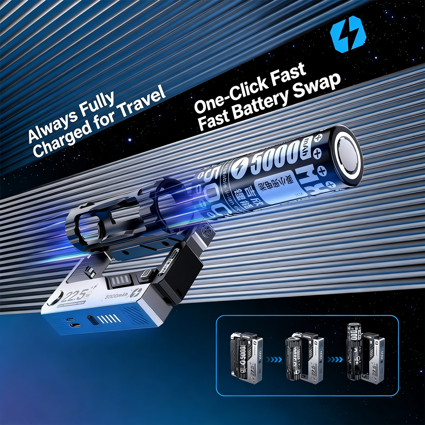 MXD MXD-01 5000mAh Mini Power Bank PD 22.5W, Removable Battery, Dual Cable Fast Charging, Portable Charger