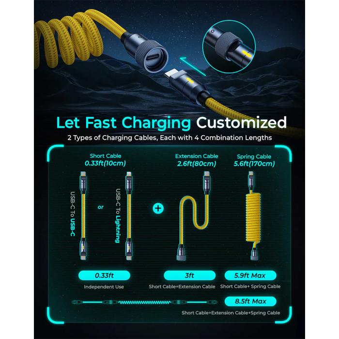 Shop and buy AOHI 240W Future Creative Fast Charging Power Cable Set w/ USB-C to Light-ning, USB-C to USB-C, Coiled Cable E-Mark Chip| Casefactorie® online with great deals and sales prices with fast and safe shipping. Casefactorie is the largest Singapore official authorised retailer for the largest collection of mobile premium accessories.