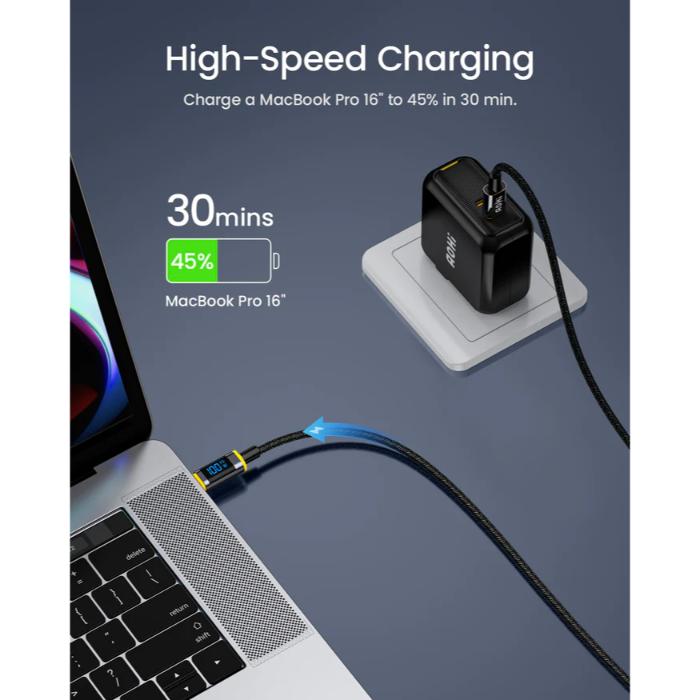 Shop and buy AOHI Magline+ 5A 140W PD Fast Charging USB-C To USB-C Nylon Braided Cable with LED Digital Display E-Mark Chipset| Casefactorie® online with great deals and sales prices with fast and safe shipping. Casefactorie is the largest Singapore official authorised retailer for the largest collection of mobile premium accessories.