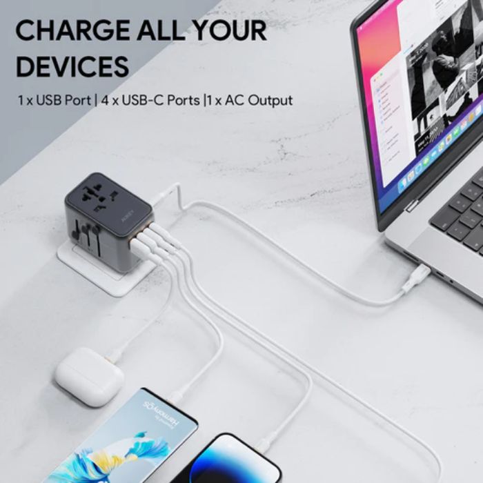 Shop and buy AUKEY PA-TA08 65W PD Universal Travel Adapter charge 5 devices UK/US/EU/AU Plug Power Delivery| Casefactorie® online with great deals and sales prices with fast and safe shipping. Casefactorie is the largest Singapore official authorised retailer for the largest collection of mobile premium accessories.