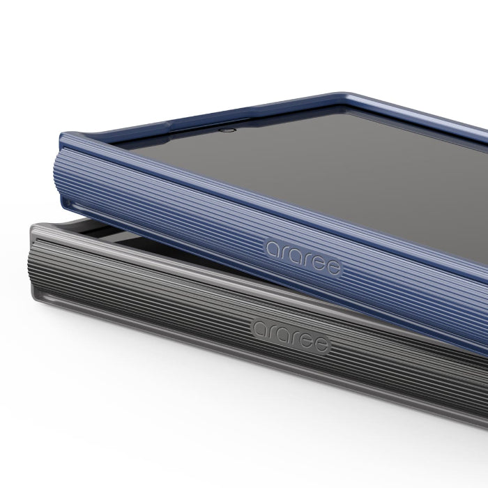 Two Araree Aero Flex Magnetic Case for Samsung Galaxy Z Fold 7 (2025) , one blue and one gray, with 'araree' branding on a white background.