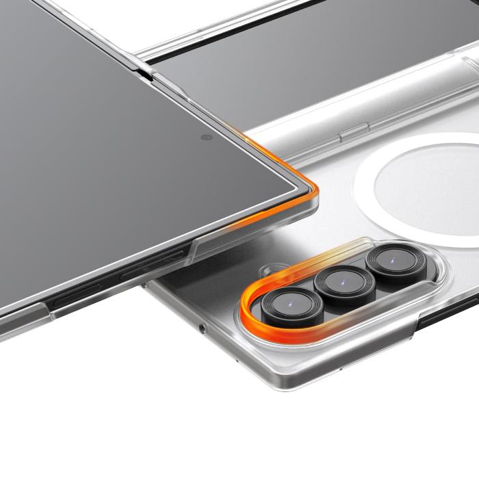 Smartphone with a Clear Araree Nukin 360 Magnetic Case for Samsung Galaxy Z Fold 7 (2025) on a white background