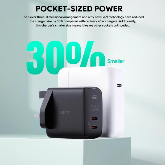 Shop and buy Aukey PA-B4T Omnia II Duo 45W Dual-Port PD Wall Charger with GaNFast Tech PPS Dynamic Detect| Casefactorie® online with great deals and sales prices with fast and safe shipping. Casefactorie is the largest Singapore official authorised retailer for the largest collection of mobile premium accessories.