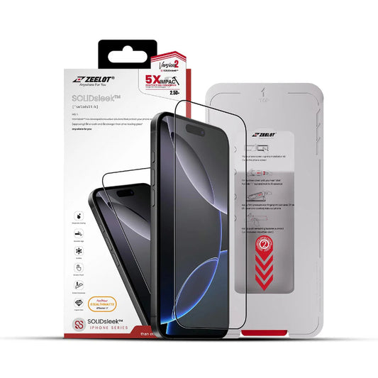 ZEELOT SOLIDsleek V2 (2.5D+) Tempered Glass Screen Protector for iPhone 17 6.3" (2025) with EasyFit Installation Kit