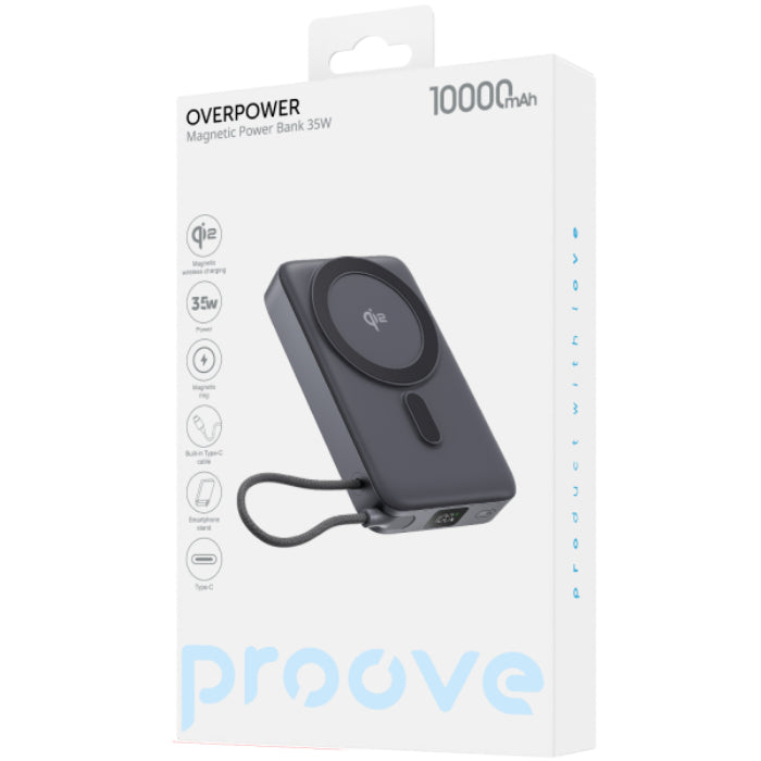 PROOVE OverPower 15W 10000mAh Qi2 Magnetic PowerBank and Integrated Type C Cable 35W Fast Charging PowerBank