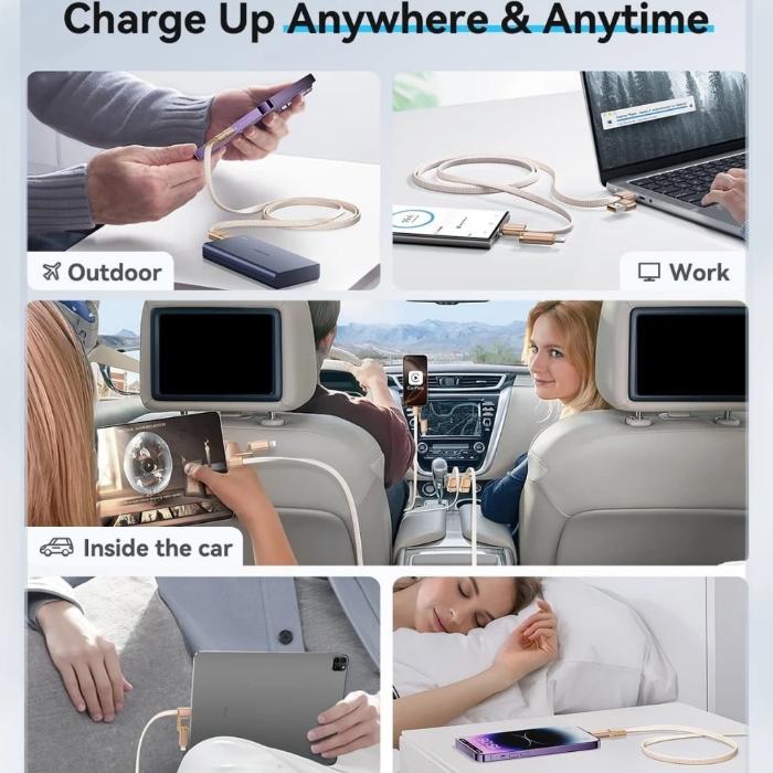 Collage of people using the STYLEPIE L18 240W 4 in 1 Fast Charging Cable 480mbps in various settings.