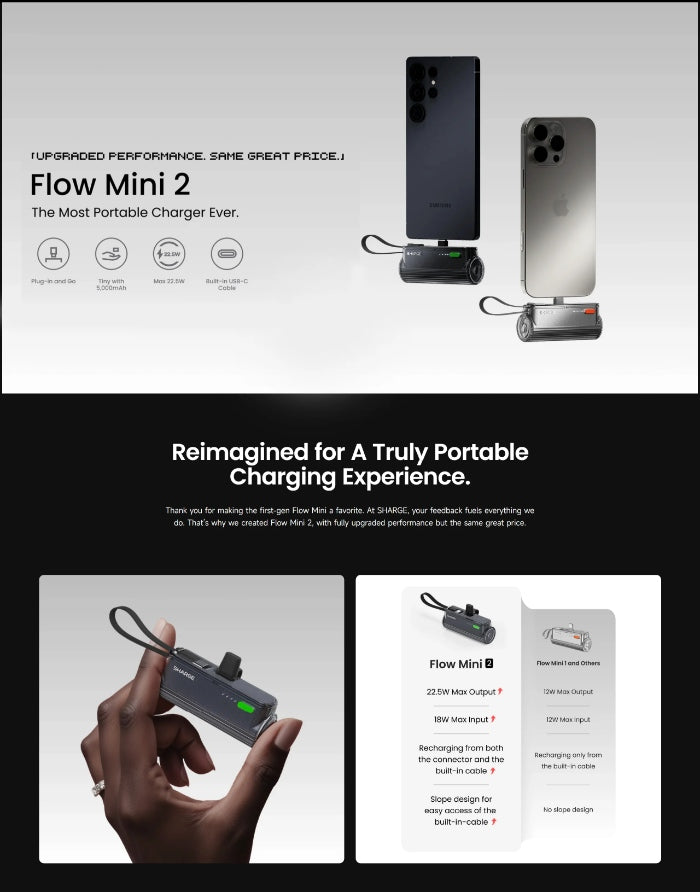 Shop and buy Sharge (Shargeek) Flow Mini 2 5,000mAh Lipstick Sized Portable Power Bank Built-in Cable| Casefactorie® online with great deals and sales prices with fast and safe shipping. Casefactorie is the largest Singapore official authorised retailer for the largest collection of mobile premium accessories.