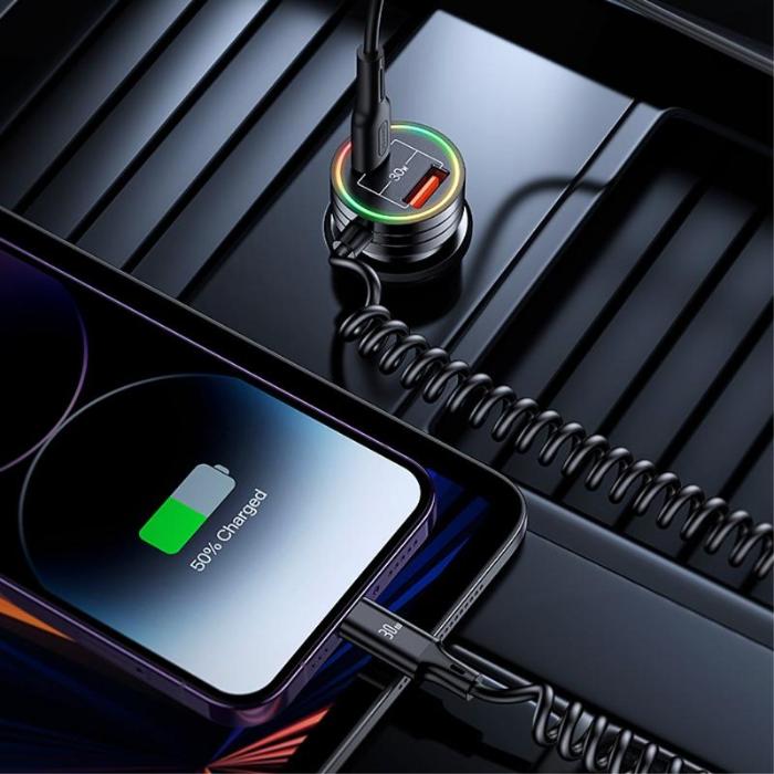 Shop and buy ZEQI US-CC167 60W Dual Port Car Charger with 30W Spring Cable compatible with Fast Charging technology| Casefactorie® online with great deals and sales prices with fast and safe shipping. Casefactorie is the largest Singapore official authorised retailer for the largest collection of mobile premium accessories.