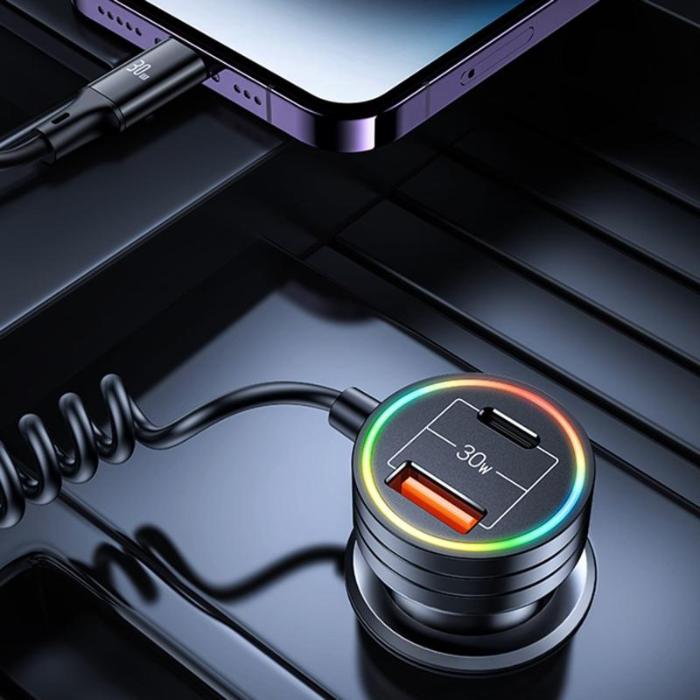 Shop and buy ZEQI US-CC167 60W Dual Port Car Charger with 30W Spring Cable compatible with Fast Charging technology| Casefactorie® online with great deals and sales prices with fast and safe shipping. Casefactorie is the largest Singapore official authorised retailer for the largest collection of mobile premium accessories.