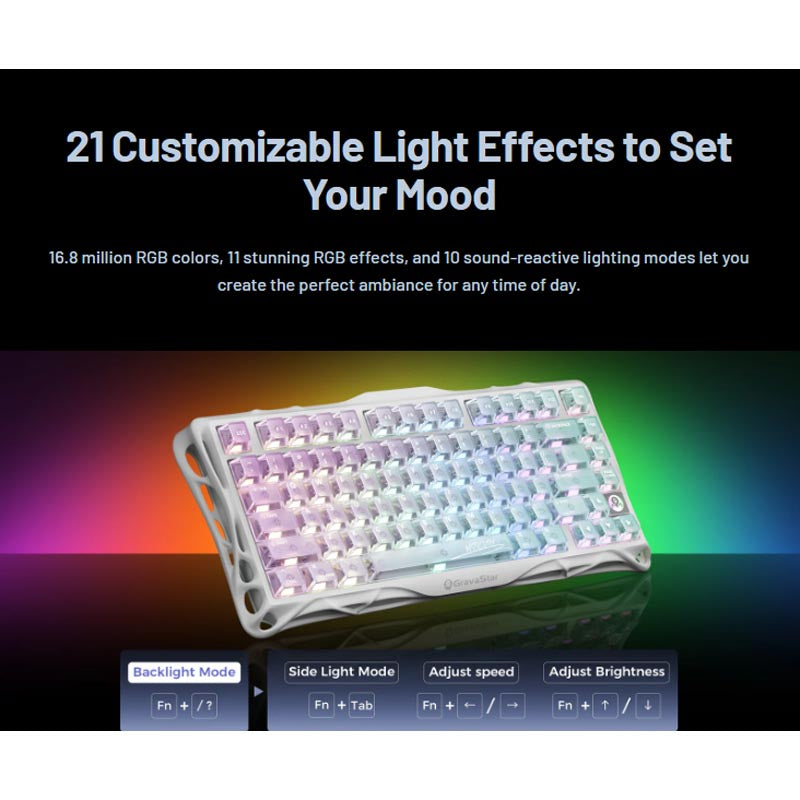 GravaStar Mercury K1 Lite 75% Wireless Mechanical Gaming Keyboard, Crystal Aurora