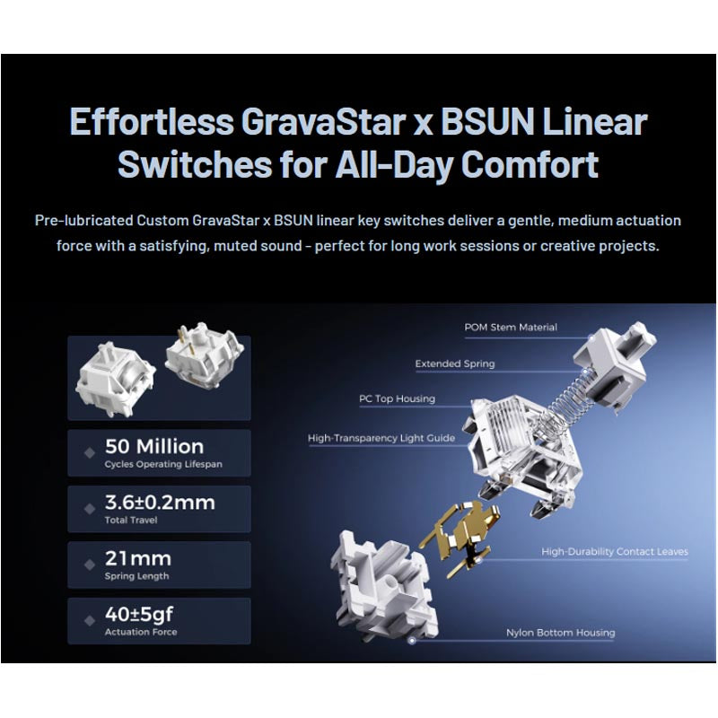 GravaStar Mercury K1 Lite 75% Wireless Mechanical Gaming Keyboard, Crystal Aurora