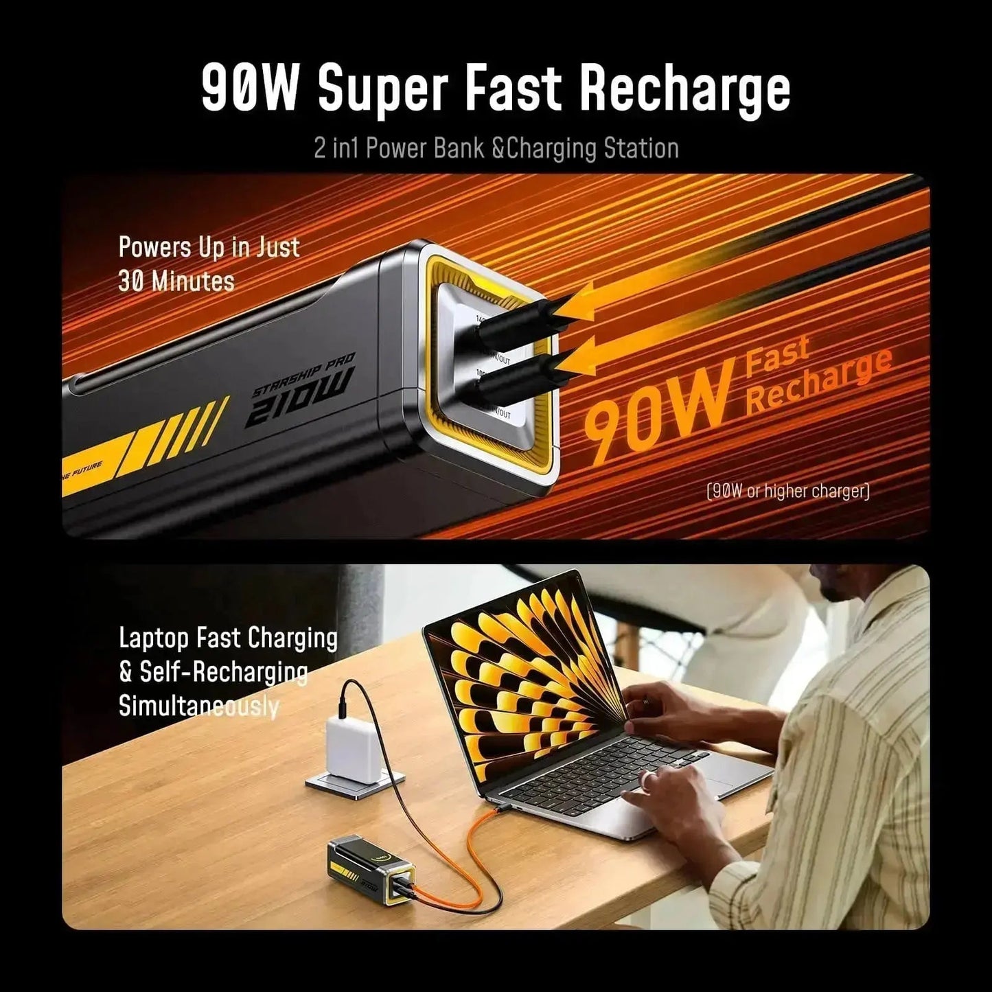 AOHI STARSHIP PRO 210W 10000mAh / 310W 20000mAh PD3.1 Power Bank Dual 140W USB-C Ports Fast Charging Portable Charger with Smart Display