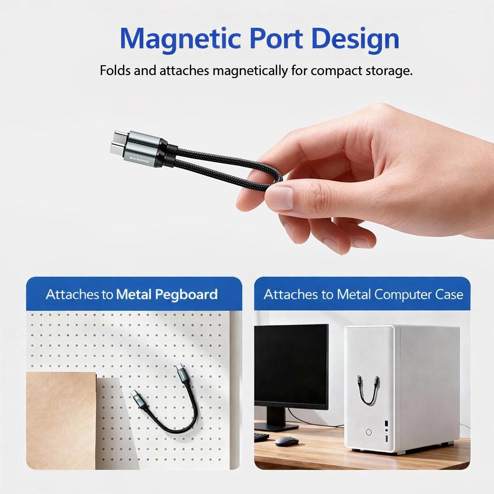 Basemo X11B 240W USB-C to USB-C FastCharging Cable 20cm, Aluminum AlloyBraided Magnetic Short Data Cable