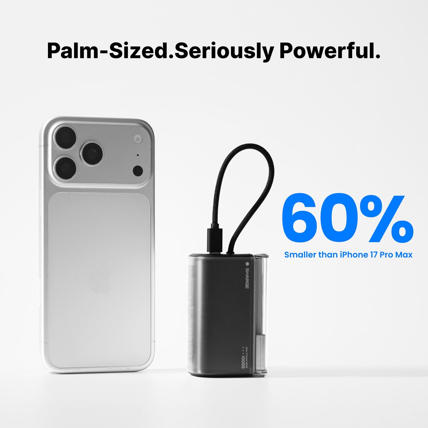 SHARGE Flow 3 45W Portable Power Bank with Built-in Cable,10000mAh