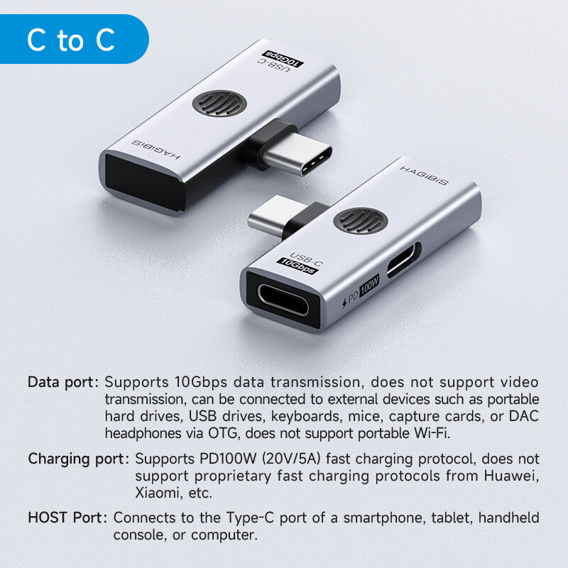 HAGIBIS TUA08 / TUA09 USB-C Adapter, 10Gbps, 100W PD, USB-A / USB-C