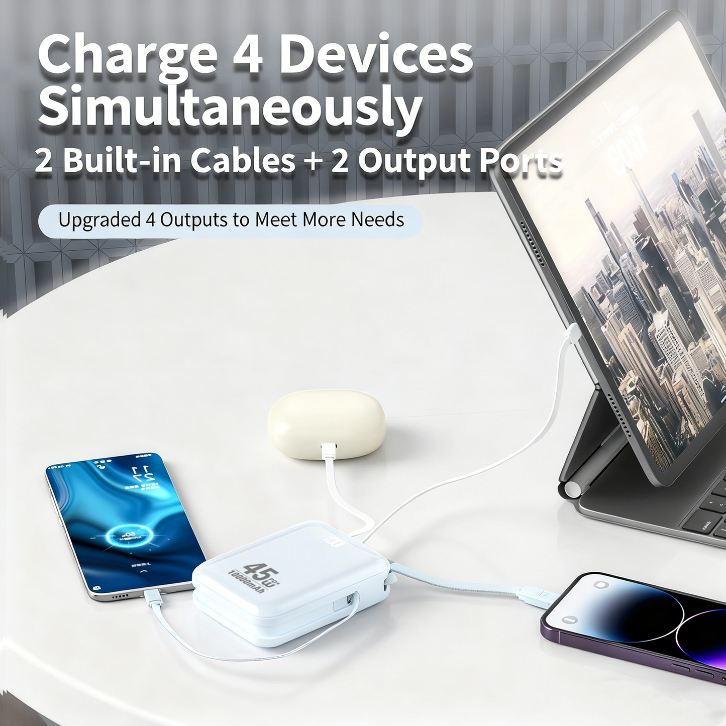 MXD 45W Fast Charging Power Bank with Dual Built-in Cables