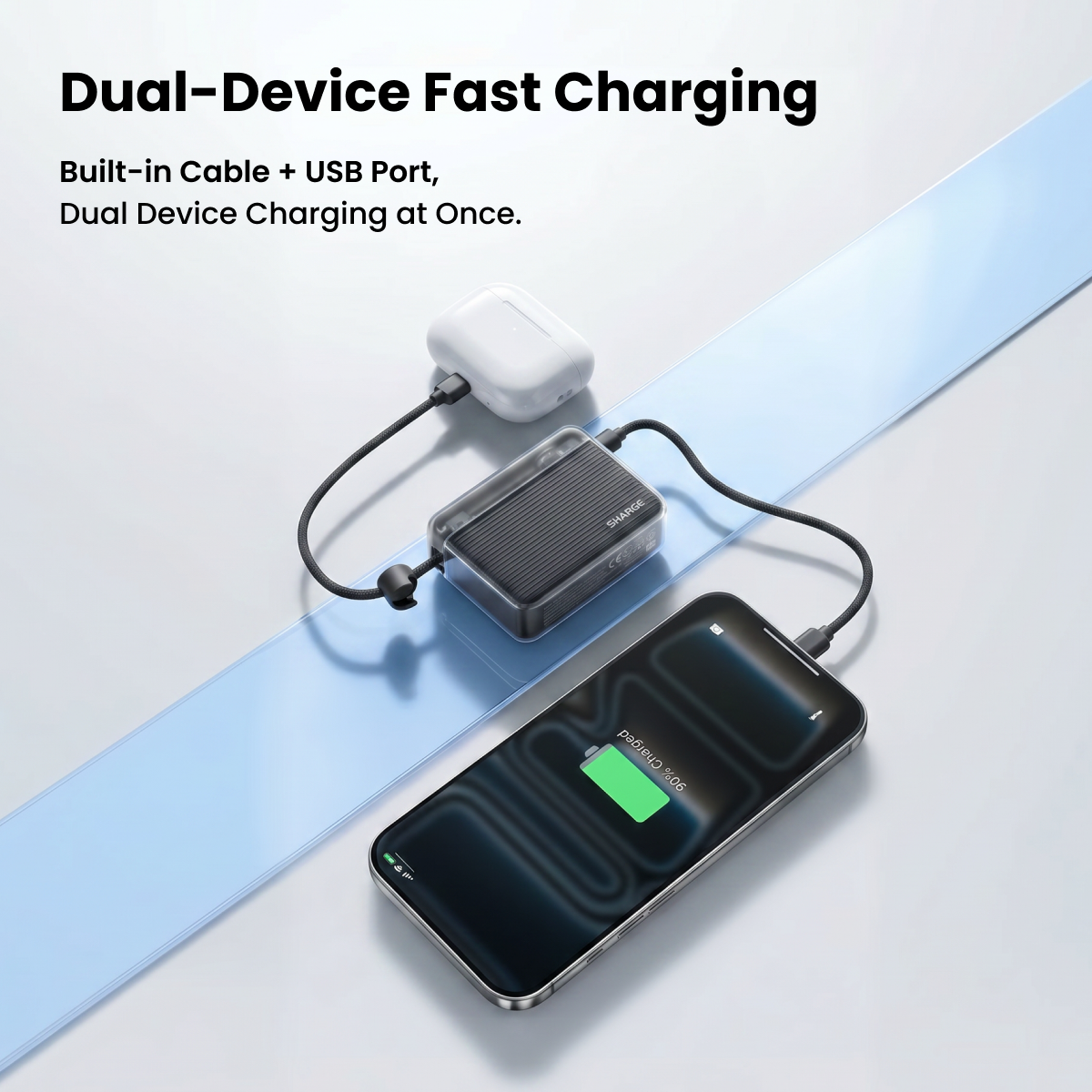 SHARGE P4 Flow Go 36W Power Bank with Build-in Type C Cable, 10000mah, 210g