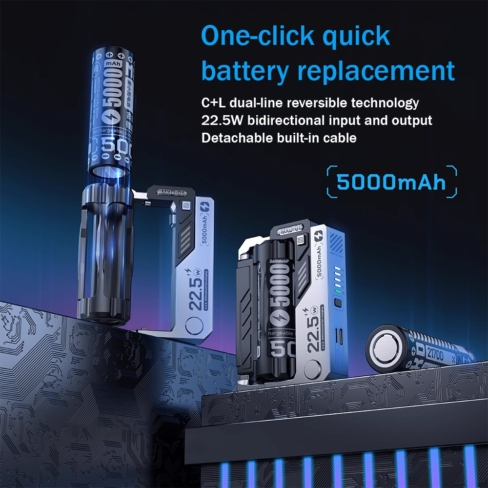 MXD MXD-01 5000mAh Mini Power Bank PD 22.5W, Removable Battery, Dual Cable Fast Charging, Portable Charger