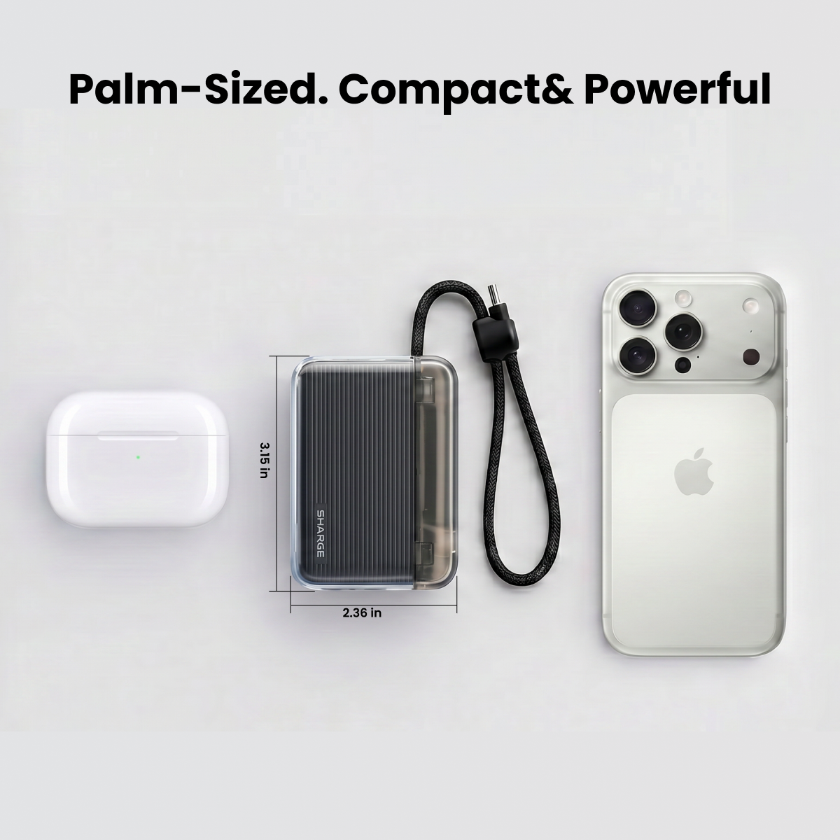 SHARGE P4 Flow Go 36W Power Bank with Build-in Type C Cable, 10000mah, 210g