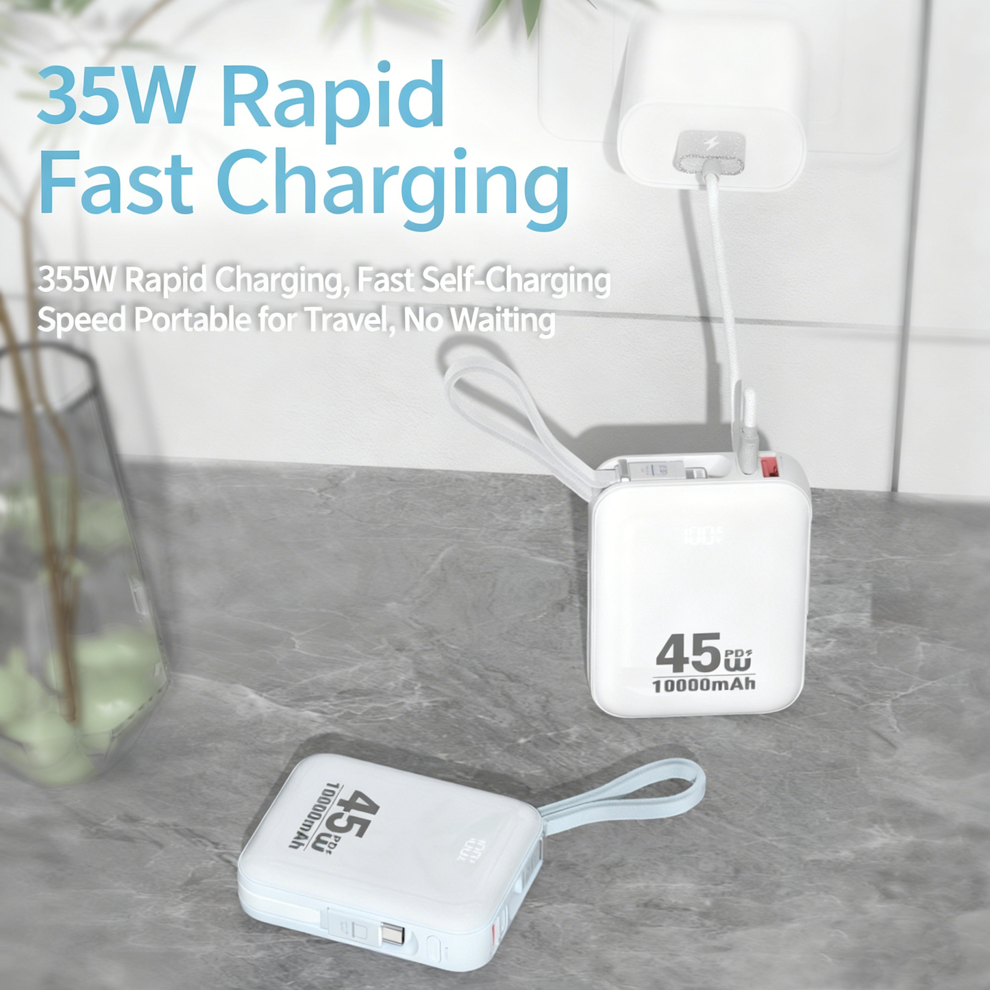 MXD 45W Fast Charging Power Bank with Dual Built-in Cables