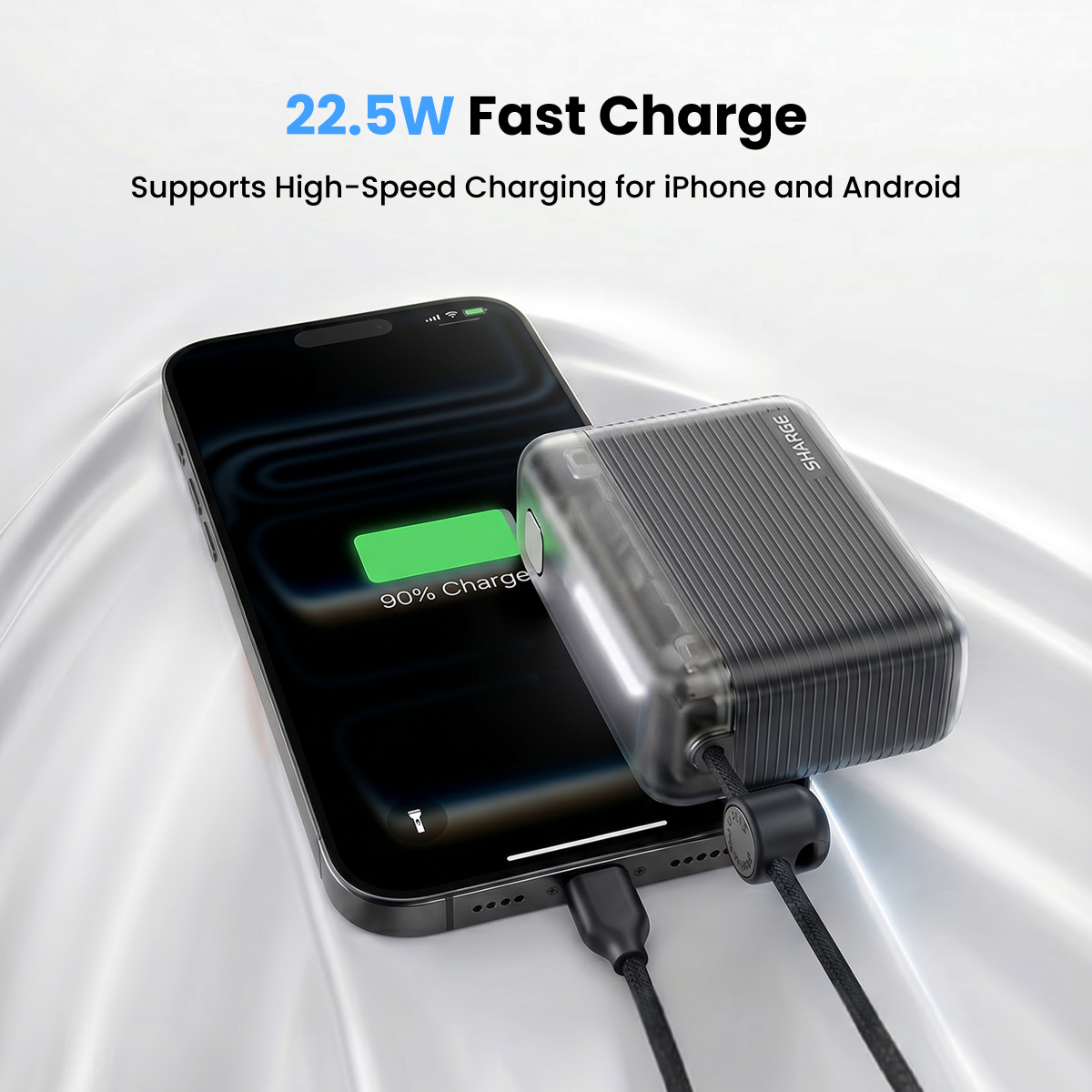 SHARGE P4 Flow Go 36W Power Bank with Build-in Type C Cable, 10000mah, 210g