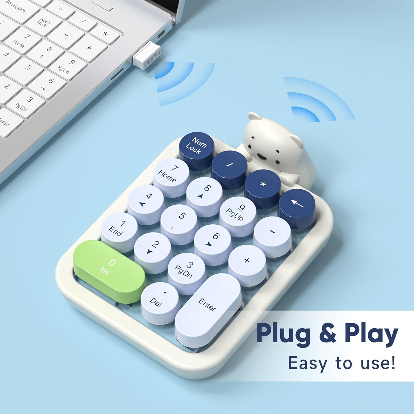 MOFII 520 Series Bluetooth Wireless Numeric Keyboard,18 Keys, Colorful Blue