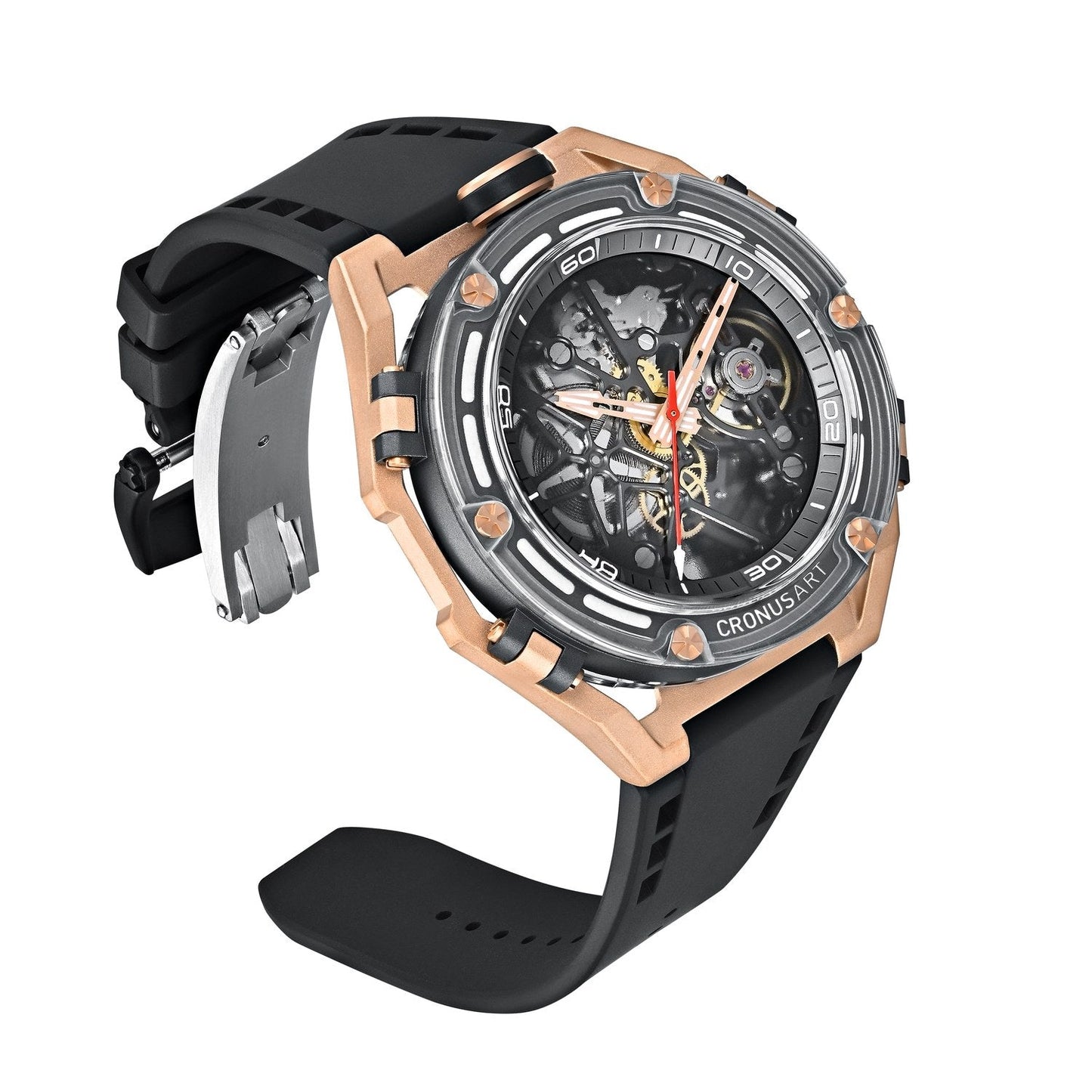 CRONUS ART CM025-011 X-Series Wanderer Obsidian Gold Skeleton Mechanical Watch for Men