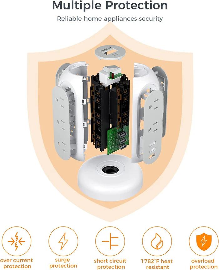 Shop and buy TESSAN 11-in-1 Power Strip Tower with 8 AC Outlets 3 USB Ports Ultra Thin Retractable Extension Cord| Casefactorie® online with great deals and sales prices with fast and safe shipping. Casefactorie is the largest Singapore official authorised retailer for the largest collection of mobile premium accessories.