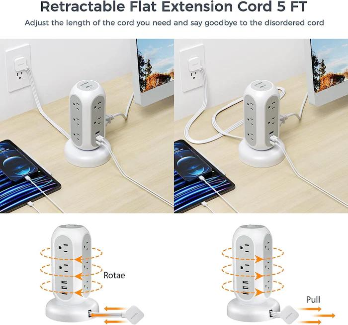 Shop and buy TESSAN 11-in-1 Power Strip Tower with 8 AC Outlets 3 USB Ports Ultra Thin Retractable Extension Cord| Casefactorie® online with great deals and sales prices with fast and safe shipping. Casefactorie is the largest Singapore official authorised retailer for the largest collection of mobile premium accessories.