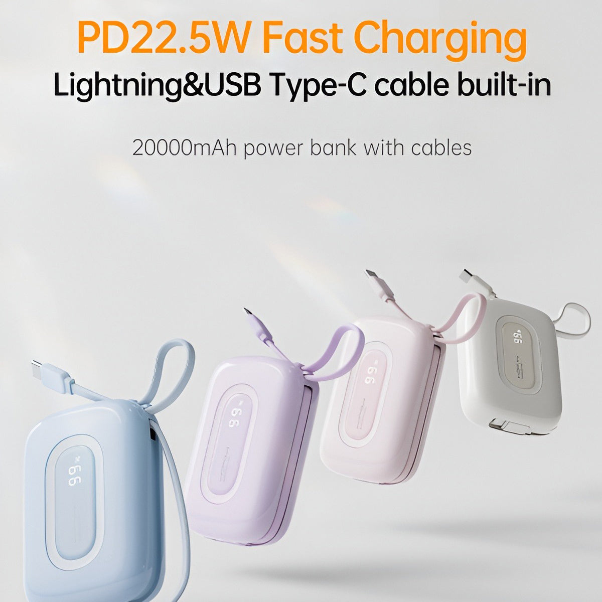 WOPOW SQ73 Mini PowerBank 20000mah With Lightning-Type C Cable