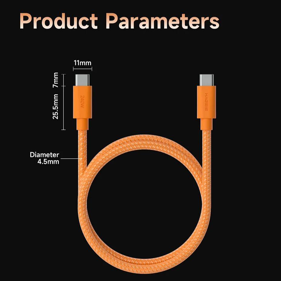 HAGIBIS UAP20A 240W USB-C Fast Charging Cable PD3.1 Braided Wedge
