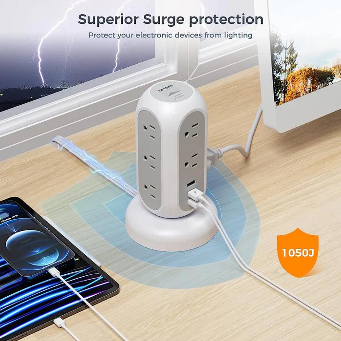 Shop and buy TESSAN 11-in-1 Power Strip Tower with 8 AC Outlets 3 USB Ports Ultra Thin Retractable Extension Cord| Casefactorie® online with great deals and sales prices with fast and safe shipping. Casefactorie is the largest Singapore official authorised retailer for the largest collection of mobile premium accessories.