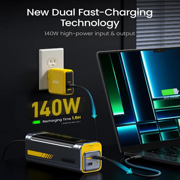 Shop and buy AOHI AOC-P010 Starship 40,000mAh Power Bank 140W Charger with 3FT C-C Cable| Casefactorie® online with great deals and sales prices with fast and safe shipping. Casefactorie is the largest Singapore official authorised retailer for the largest collection of mobile premium accessories.