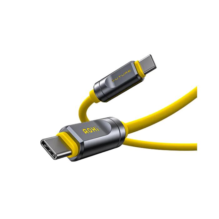 Yellow AOHI The Future AOC-L017 Adonis USB4 2.0 240W USB-C to USB-C Cable on a white background