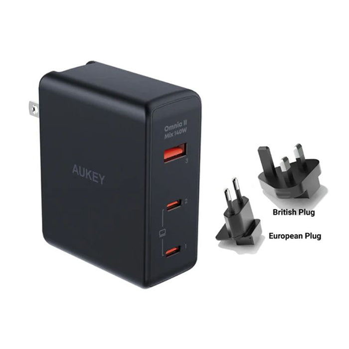 AUKEY PA-B7O Omnia II Mix 140W 3-Port PD Power Charger with European Plug + British Plug