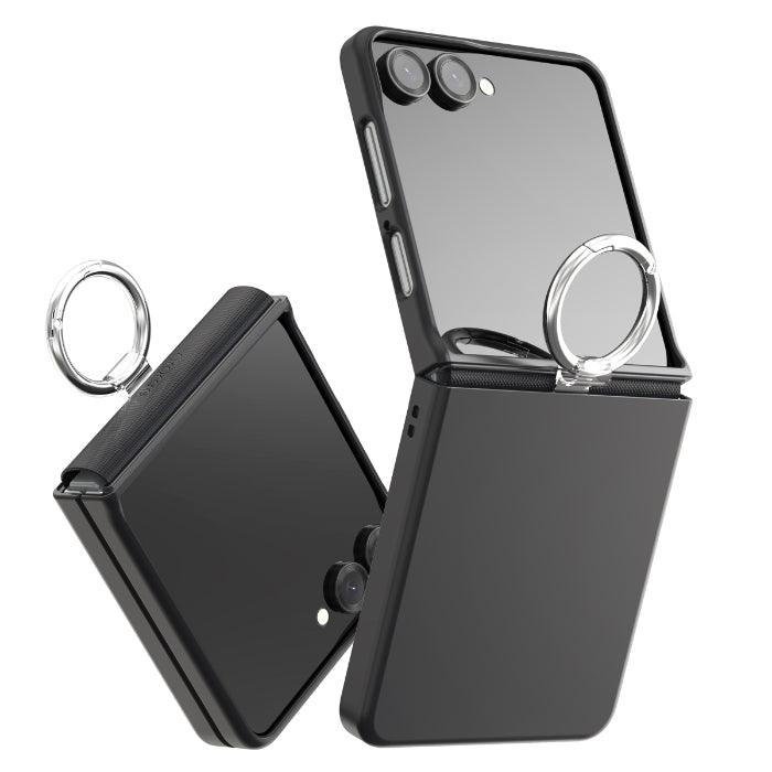 Black Araree Aero Flex R Case for Samsung Galaxy Z Flip 7 (2025) with ring holder on a white background