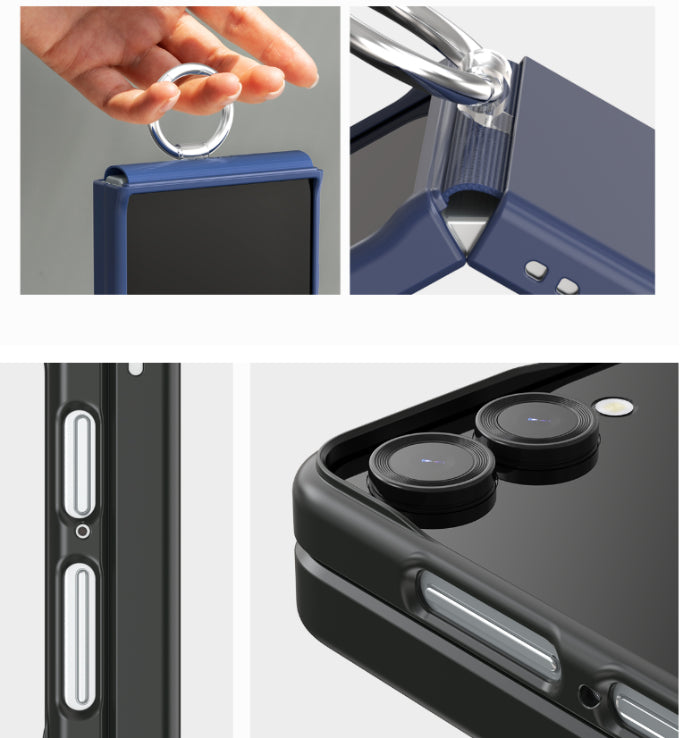 Araree Aero Flex R Case for Samsung Galaxy Z Flip 7 (2025) with ring holder and camera lens protector on a gray background