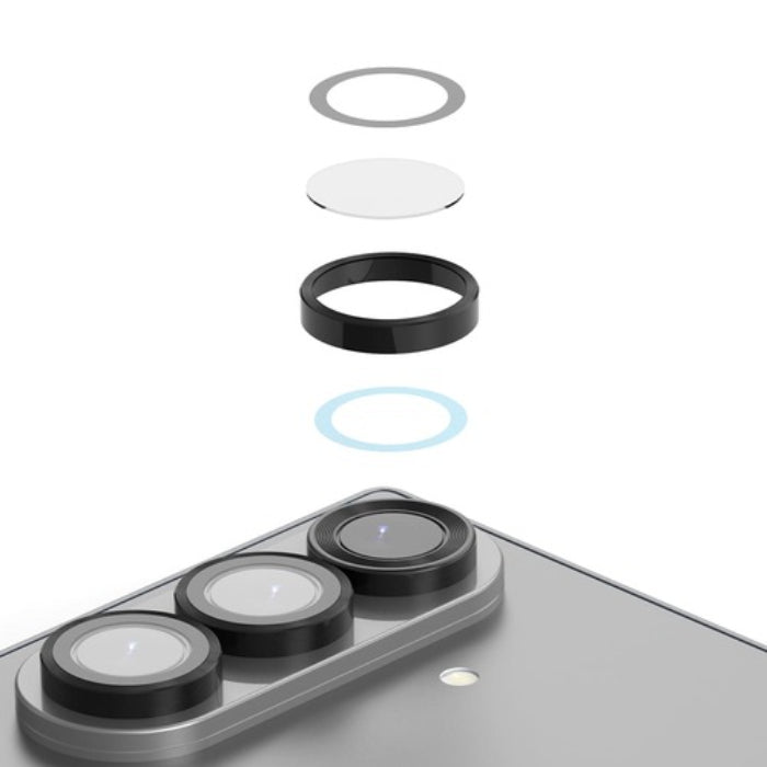 Black Araree Core Camera Metal Frame Lens Protector for Samsung Galaxy Z Fold 7 (2025) showing layers of materials on a white background