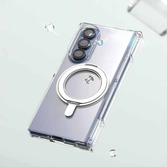 Clear Araree Nukin 360 S Case for Samsung Galaxy Z Fold 7 (2025) with a ring holder on a light gray background