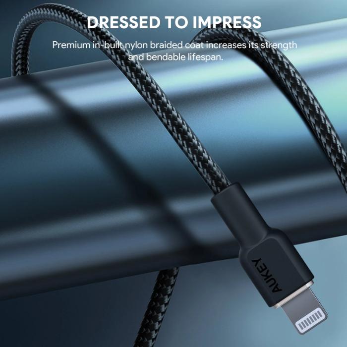 Shop and buy Aukey CB-KCL1 Circlet CL Aramid Fiber Core USB-C To Lightning Cable| Casefactorie® online with great deals and sales prices with fast and safe shipping. Casefactorie is the largest Singapore official authorised retailer for the largest collection of mobile premium accessories.