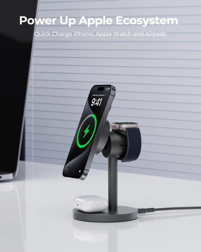 Shop and buy Aukey LC-MC311 Magfusion 3-In-1 Qi2 Magnetic Fast Wireless Charging Station Adjustable viewing angle| Casefactorie® online with great deals and sales prices with fast and safe shipping. Casefactorie is the largest Singapore official authorised retailer for the largest collection of mobile premium accessories.