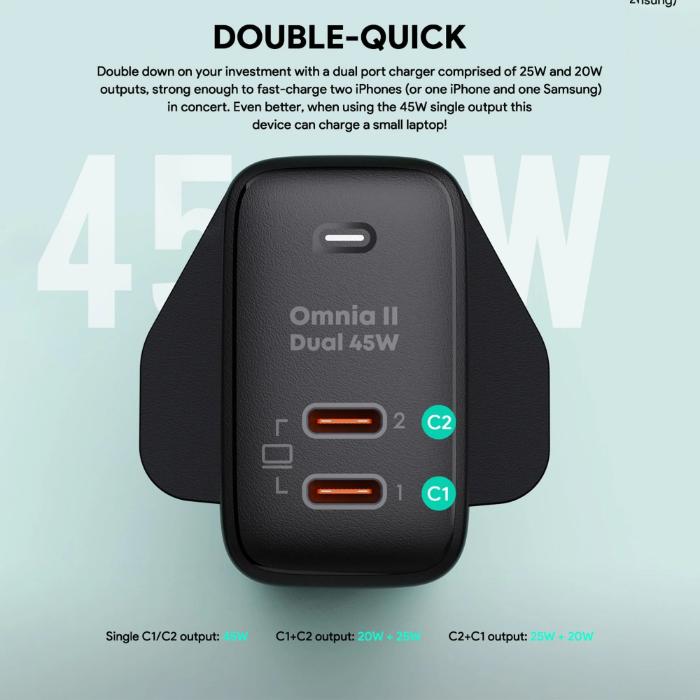 Shop and buy Aukey PA-B4T Omnia II Duo 45W Dual-Port PD Wall Charger with GaNFast Tech PPS Dynamic Detect| Casefactorie® online with great deals and sales prices with fast and safe shipping. Casefactorie is the largest Singapore official authorised retailer for the largest collection of mobile premium accessories.