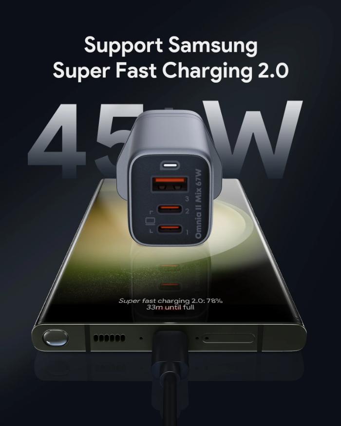 Shop and buy Aukey PA-B6U Omnia II Mix 67W UFCS 3-Port Wall Charger with GaNFast Tech Built-in safeguards| Casefactorie® online with great deals and sales prices with fast and safe shipping. Casefactorie is the largest Singapore official authorised retailer for the largest collection of mobile premium accessories.