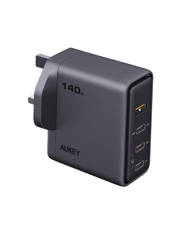 Gray Aukey PA-C6 Comet Mix 4 140W PD Wall Charger with GaN Technology on a white background