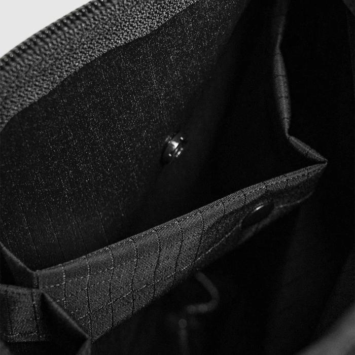 Close-up of a Black Bitplay Black Series Sacoche 2L Crossbody Bag/Chest Bag interior with a zipper.
