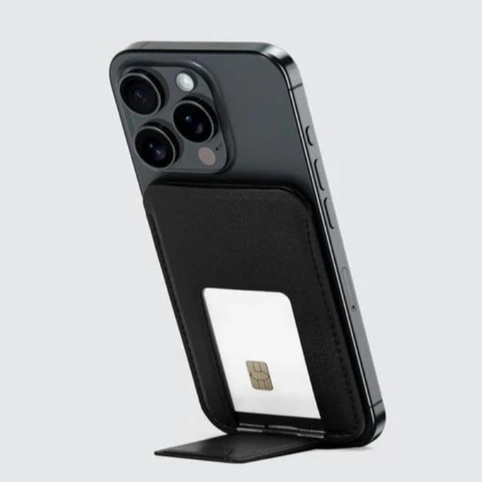 Phone case with Bitplay Magnetic Ultra Slim Wallet Stand on a light gray background