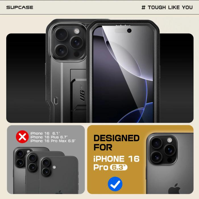 SUPCASE Unicorn Beetle Pro Full Body Rugged Case for iPhone 16 Pro 6.3" (2024) with Built-in Screen Protector