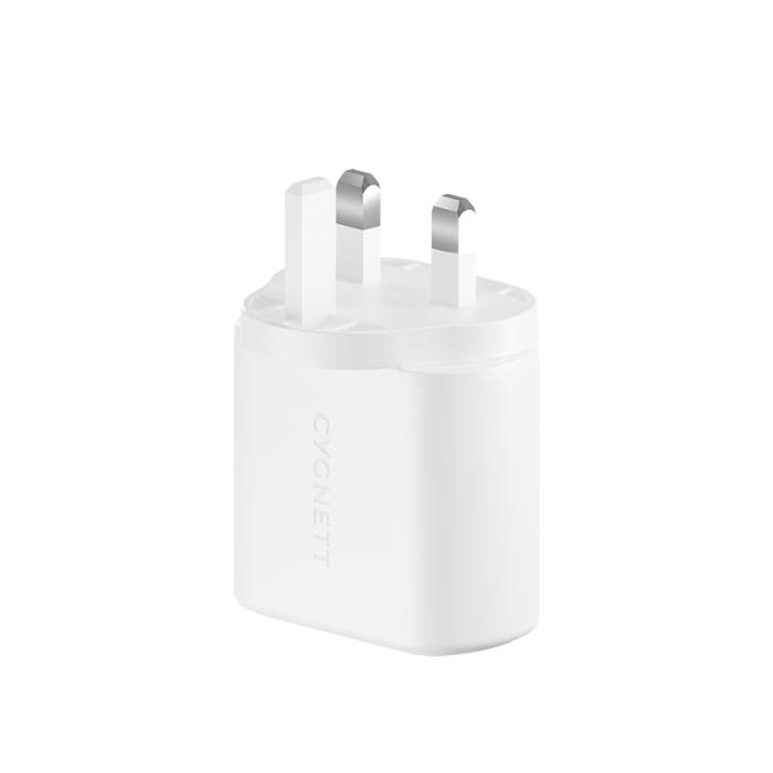White Cygnett PowerPlus 35w Dual USB-C Fast Charging Wall Charger on a white background