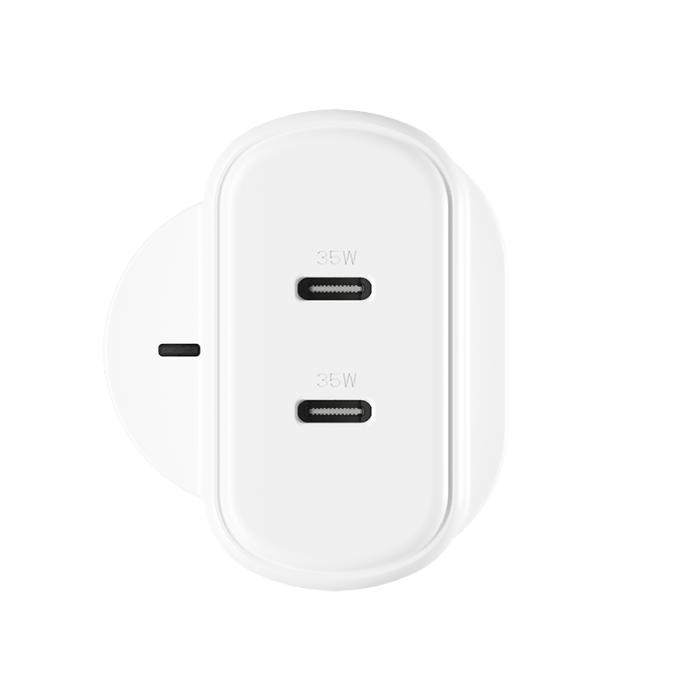 White Cygnett PowerPlus 35w Dual USB-C Fast Charging Wall Charger on a white background